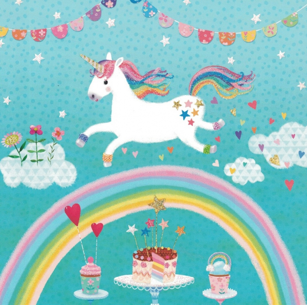 Postkarten Grusskarten Und Mehr Einhorn Mit Regenbogen Und Torte Postkarte Von Mila Marquis